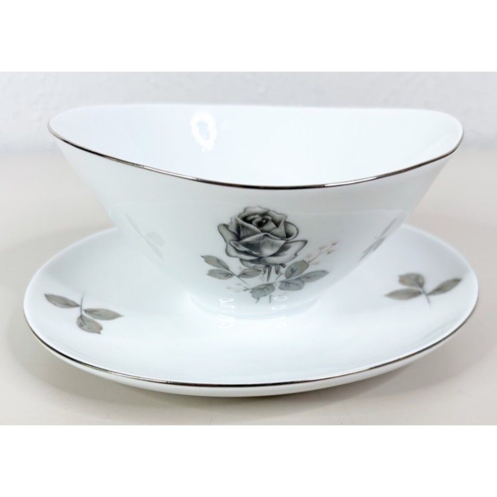 Winterling Smoke Rose Gray White Gravy Boat 3.5" Deep Bavaria Germany EUC